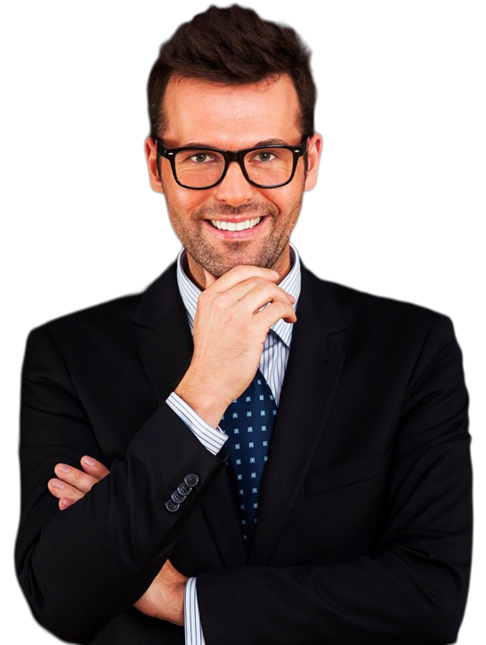 Foto homem branco de terno sério e mão no queixo